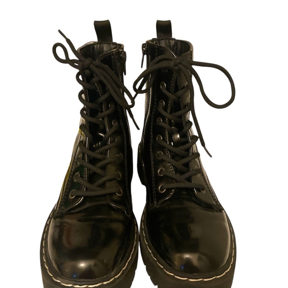 Black Patent Leather Combat Lace-Up Boots